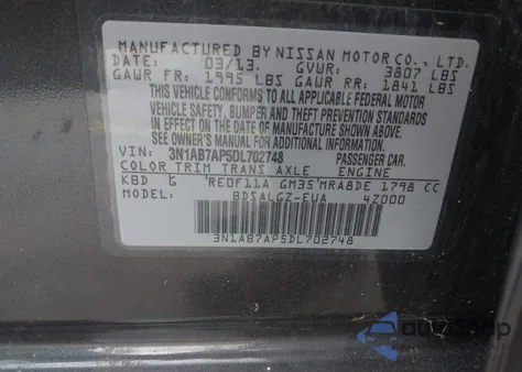 2013 Nissan Sentra Sl z USA, uszkodzony, nr VIN 3N1AB7AP5DL702748